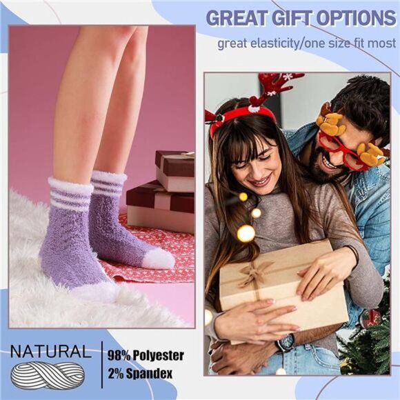 Womens Fuzzy Socks Slipper Winter Fluffy Cozy Cabin Warm Soft Fleece Comfy Socks - Picture 7 of 7